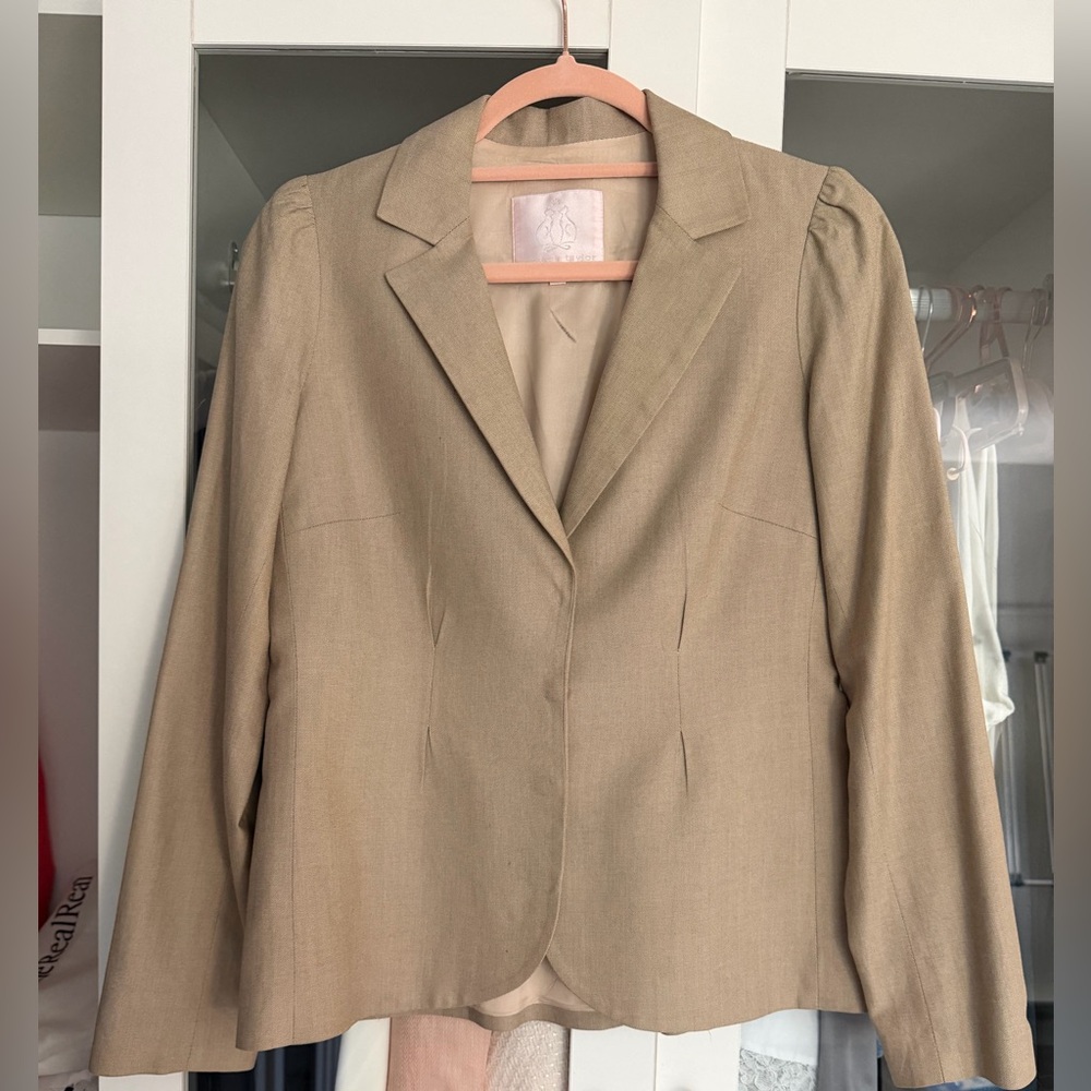 Rebecca Taylor Cotton and Silk Cropped Blazer in Tan